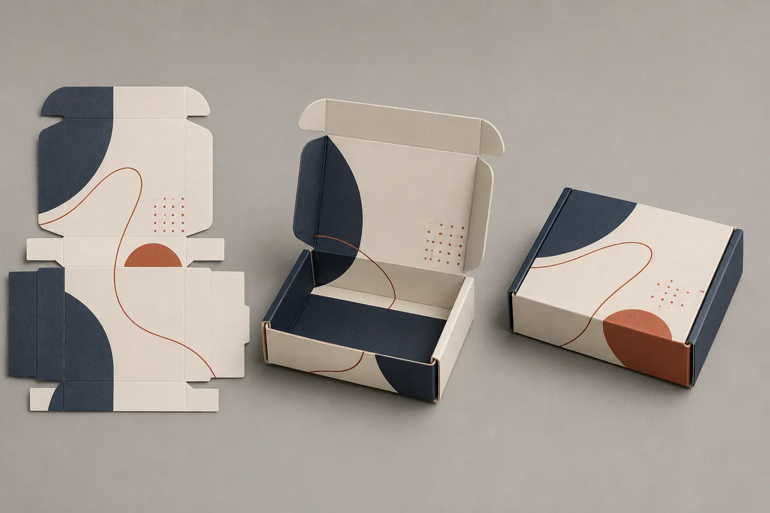 Representative dieline and assembled package concept used for specification planning